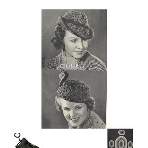 1930s Brim Hat, Topper, Luncheon Set and Muff Bag - Crochet pattern PDF 0210