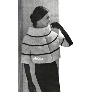 1960s High Collar Hip Length Coat or Jacket, very Mod - Knit pattern PDF 8517