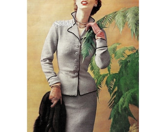 1950s Crocheted Suit Jacket and Slim Skirt - Crochet pattern PDF 7031