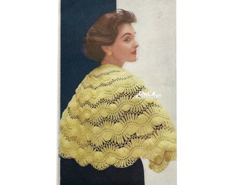 1950s Hairpin Lace Stole Cape in Two Lengths -  Hairpin Lace PDF Pattern 1338