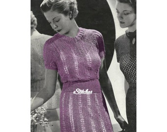 1930s Jiffy Lace Stitch Dress 2 Pieces - Knit pattern PDF 4146