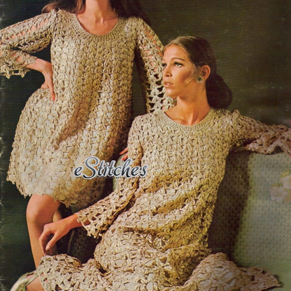 1960s Fun Flirty Lacy Mini or Maxi Dress - Crochet pattern PDF 6853
