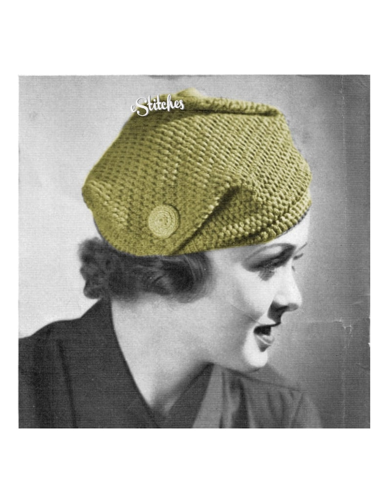 1930s Style Hats | Buy 30s Ladies Hats     1930s Knockabout Turban Hat with Buttons- Crochet pattern PDF 3044  AT vintagedancer.com