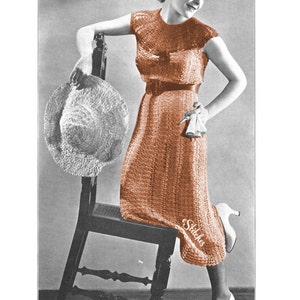 1930s Cap Sleeve Lace Dress with Yoke  - Crochet pattern PDF 1383