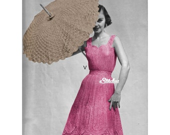 1950s Lace Dress with Sweetheart Neckline and Parasol -  2 Crochet patterns PDF 1522