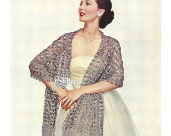 1950s Hairpin Lace Stole or Shawl - Hair Pin Lace pattern PDF 1301