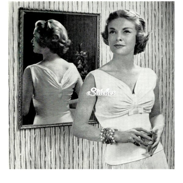 1950s Simple Evening Sweater with Gathered Ruched Bust -  Machine Knit Pattern PDF 1758