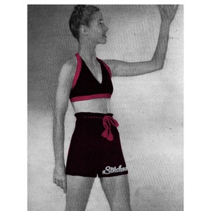 1940s Halter Neck Midriff Bikini Bra Top and High Waisted Shorts, Bathing Suit  - Knit pattern PDF 6457