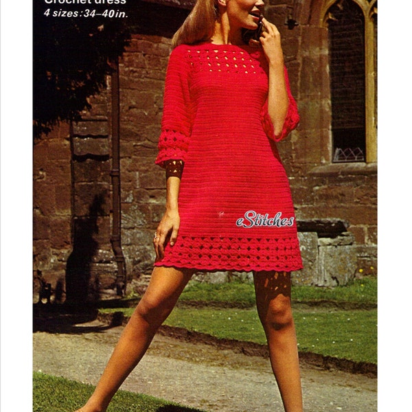 1960s Lace Crochet Tunic Dress, Great beginner dress - Crochet pattern PDF 6232