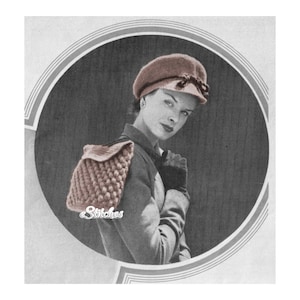 1940s Newsboy Cap or Visored Beret Hat and Popcorn Handbag - Crochet pattern PDF 4998