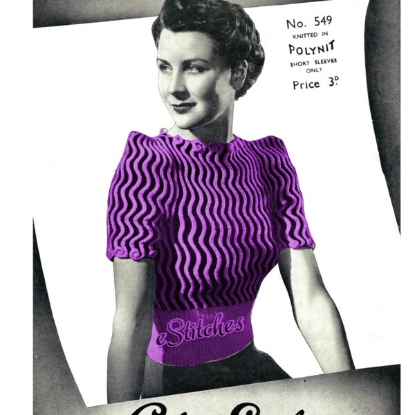 PDF 1940s Seawaves Pullover Sweater Jumper - Knit pattern PDF 0549