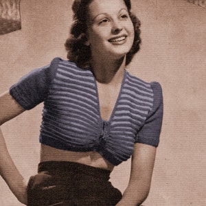 1940s Sexy Midriff Sweater Day or Evening Knit pattern PDF 1303 image 1