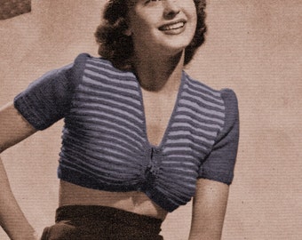 1940s Sexy Midriff Sweater Day or Evening - Knit pattern PDF 1303