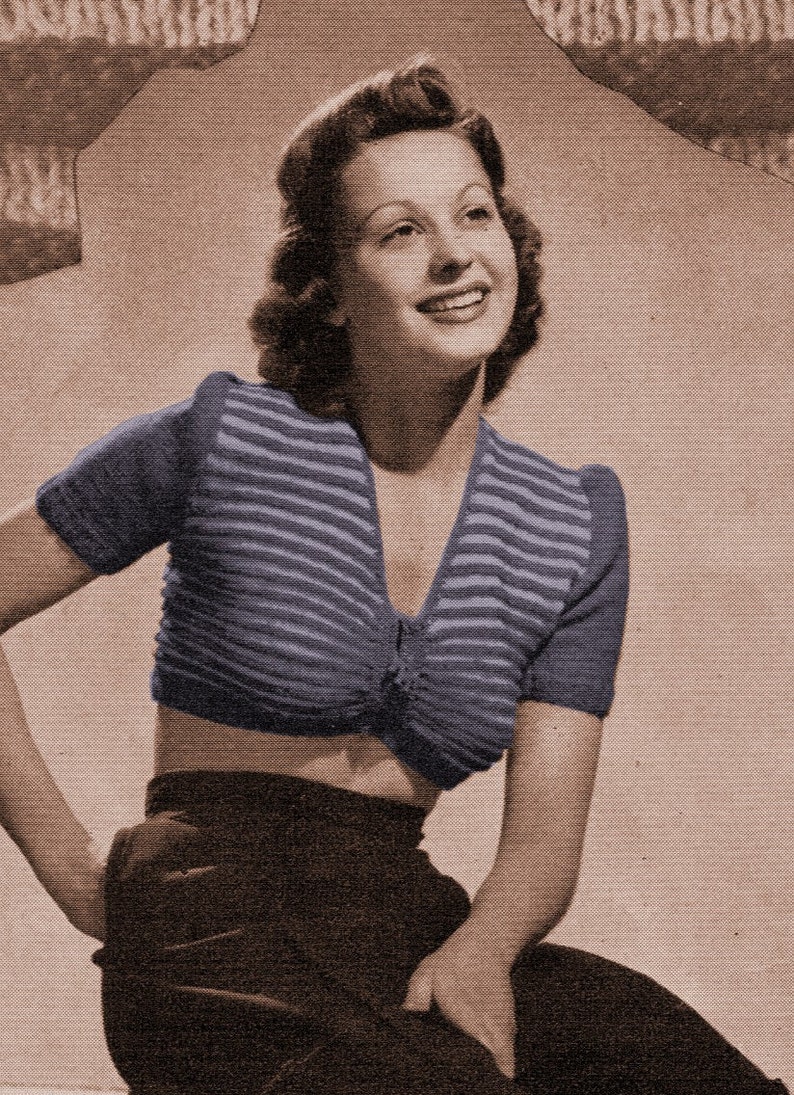 1940s Sexy Midriff Sweater Day or Evening Knit pattern PDF 1303 image 1