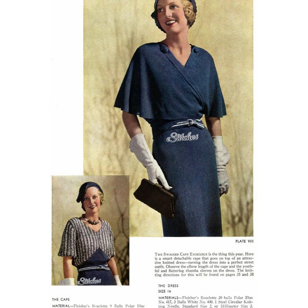 1930s Swagger Cape with Dress  - Knit pattern PDF 0368