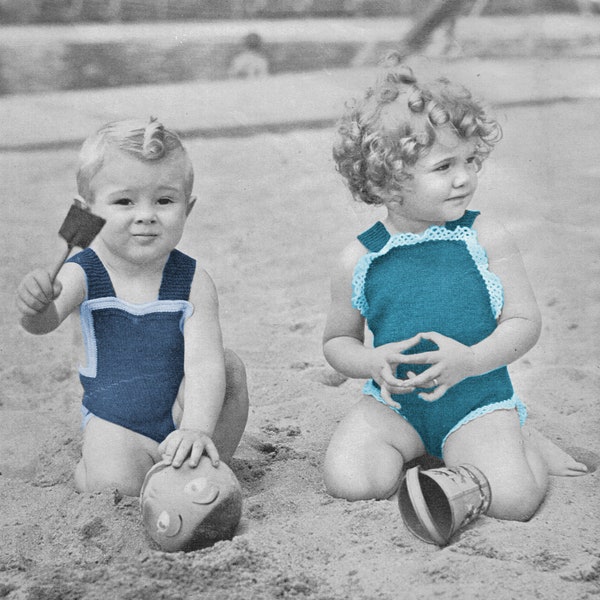 1930s Girls and Boys Bathing or Sunsuits 1940s - Knit patterns PDF 4518