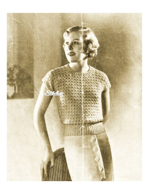 1920s Simple Lace Blouse Crew Neck Knit Pattern PDF 1660 Etsy