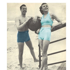 Strandshorts voor heren en dames uit de jaren 40 (trunks) en haltertop, badpak - breipatronen PDF 1612
