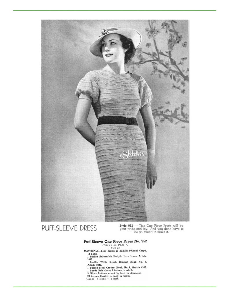 1930s Dress with Puff Sleeves from Hairpin Lace Creations 1 Hairpin Lace pattern PDF 8952 image 2