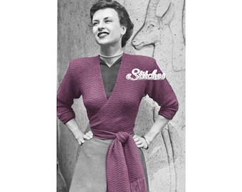 1940s Reversible Wrap Sweater with Belt Tie - Knit PDF pattern 1393