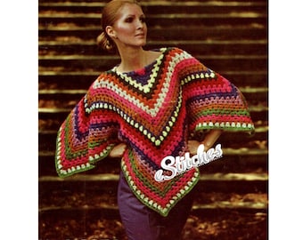 1970s Granny Square Poncho - Crochet pattern PDF 7072