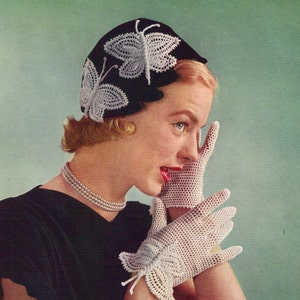 1950s Crochet Butterfly Accents and Lacy Gloves - Crochet pattern PDF 5276