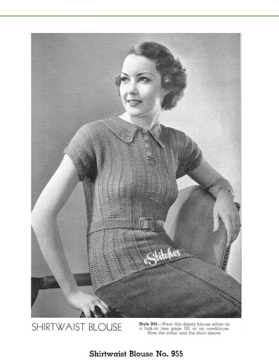 1930s Shirtwaist Bouse or Top With Collar and Short Sleeves 1