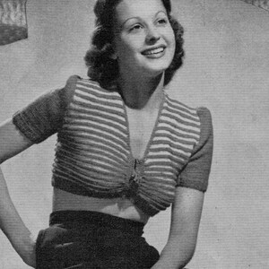 1940s Sexy Midriff Sweater Day or Evening Knit pattern PDF 1303 image 2