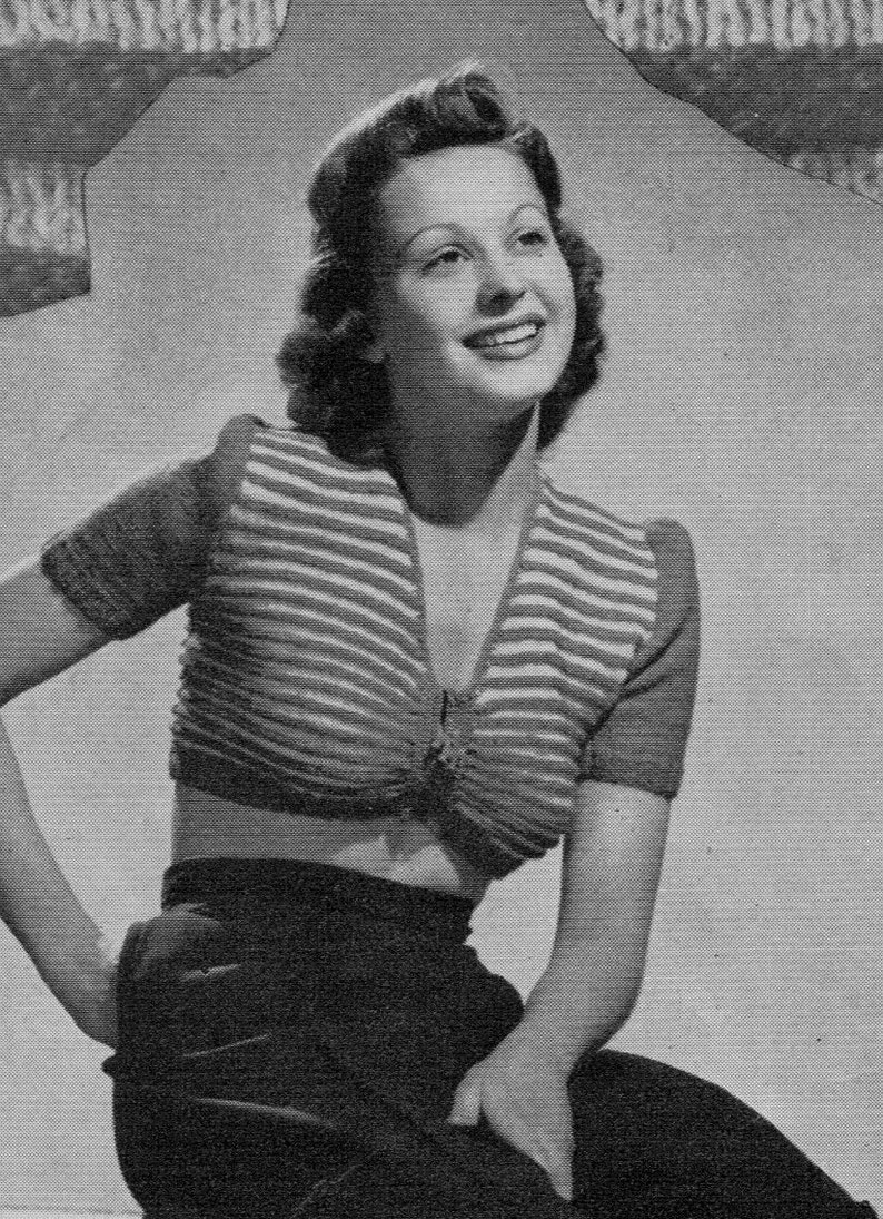 1940s Sexy Midriff Sweater Day or Evening Knit pattern PDF 1303 image 2