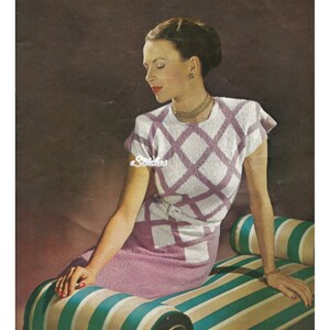 1940s Dress with Cap Sleeve and Criss Cross Design, Designer - Knit Pattern PDF 1207