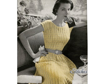 1950s Simple Cotton Lace Afternoon or Evening Dress - Knit pattern PDF 5822
