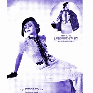Abito anni &#39;30 con bordo intrecciato e mantella lunga fino alla punta delle dita - modello lavorato a maglia PDF 4700