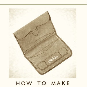 May include: A brown leather wallet with a stitched edge and the word "Stitches" embossed on the front.