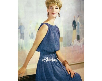 1960s Sleeveless Dress Smocked Neck and Waist - Knit PDF pattern 2920