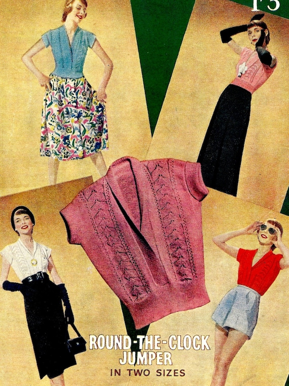 Tejer patrón 1940s Vintage Fair Isle Jumper de señora y chaqueta a juego.