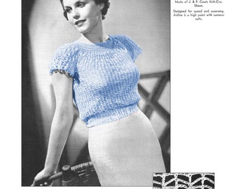 1930s Top with Round Neck and Cap Sleeves - Crochet pattern PDF 1008