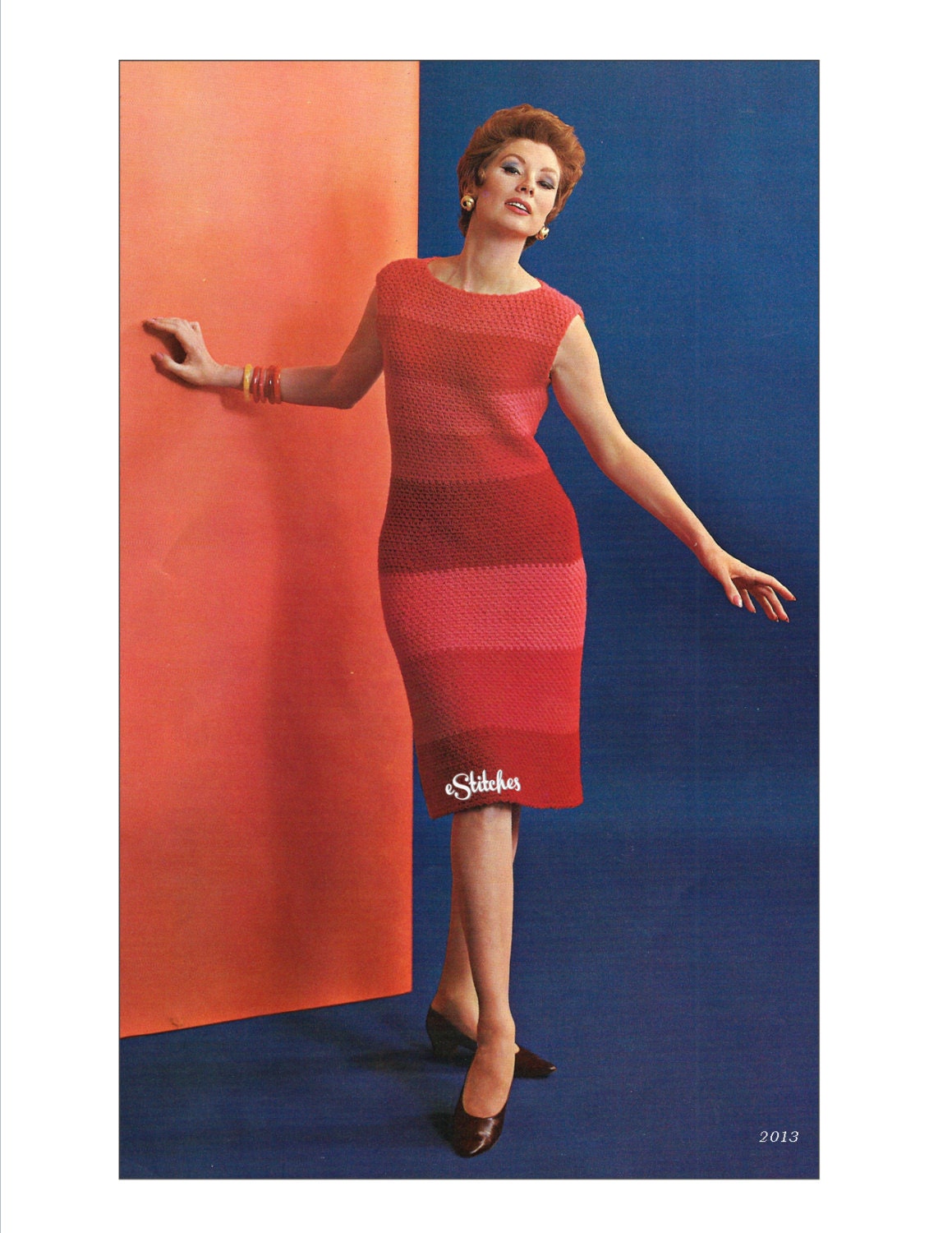 1960s Tri-Color Striped Sheath Dress Crochet pattern PDF 6568