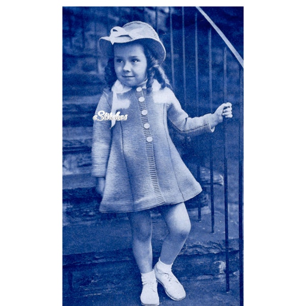 1930s Girls Princess Coat and Poke Bonnet 1940s - Knit pattern PDF 0702