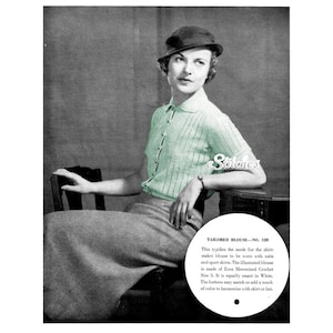1930s Tailored Blouse or Shirt with Collar - Crochet pattern PDF 4120