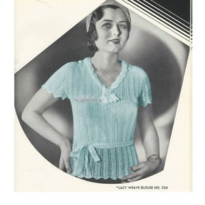 1930s Lacy V Neckline Top or Blouse  - Knit PDF pattern 5354
