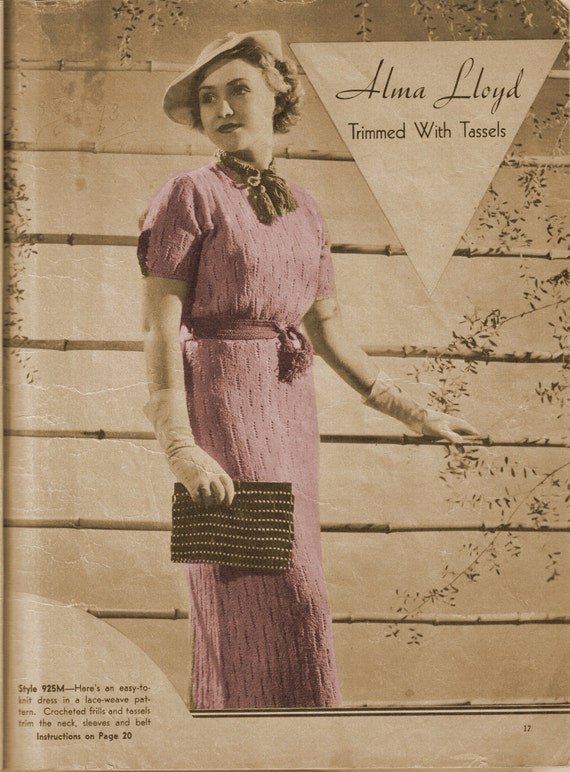 retro weave dress 1930s Lace Weave Short Sleeve Dress, as Modeled by 1930s Movie Starlet -  Knit Pattern 0925