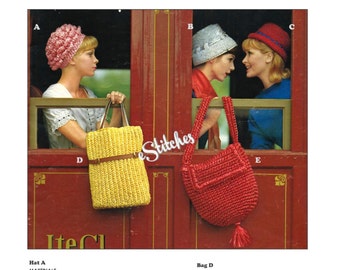 1960s Hats Bucket, Flower and Brimmed Hat plus 2 Purses - 5 Crochet patterns PDF 1641