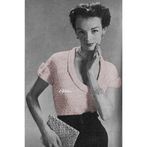 1950s Ribbon Sweater with Short Cuffed Sleeves - Knit pattern PDF 0225