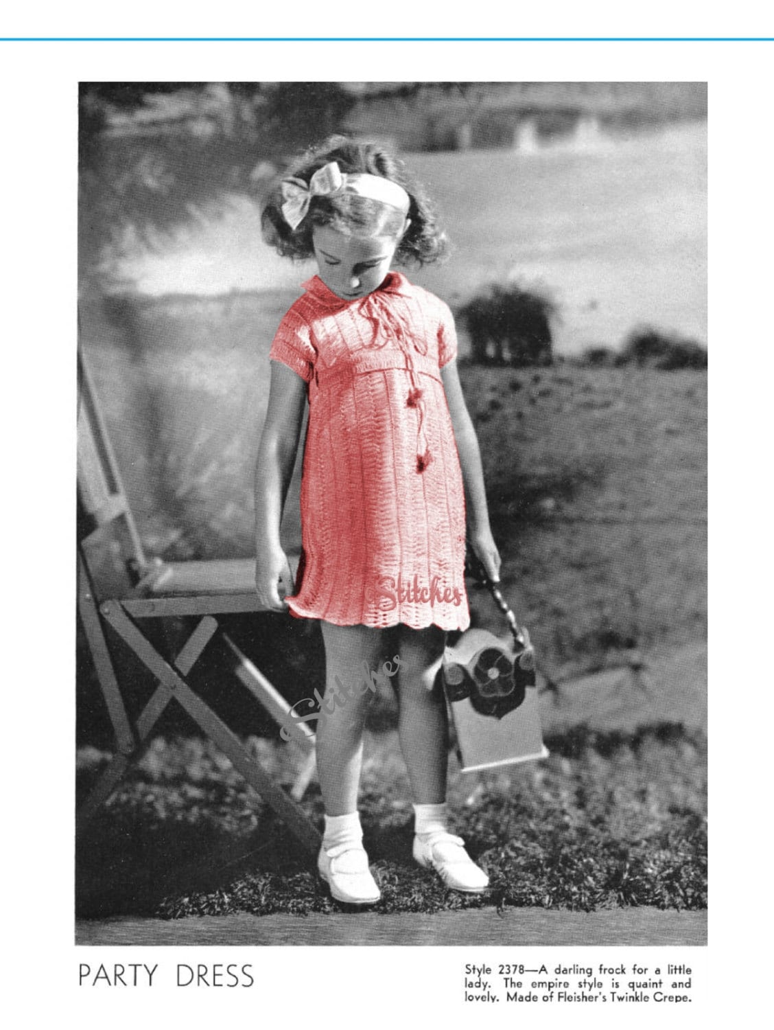 1930s Girls Party Dress or Frock With Empire Waist Hairpin