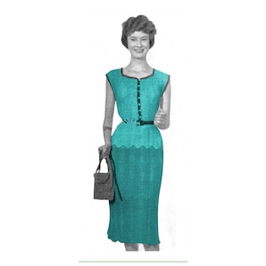 1950s Sheath Dress with 7 ounces of Yarn in Feather and Fan Stitch - Knit Pattern PDF 2491