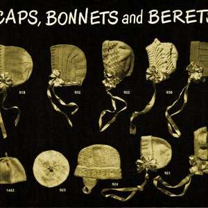 A Bundle of Baby Hats, Caps and Bonnets, 9 in all - 8 Knit and 1 Crochet patterns PDF 9743