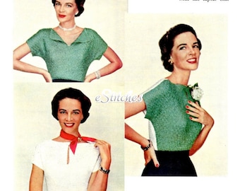 1950s Blouse Reversible Keyhole Neckline, Contrasting Colors - Knit PDF pattern 2426