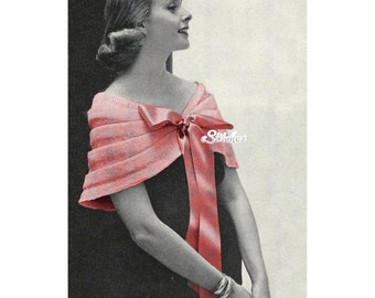 1950s Evening Wrap or Stole with Bow - Knit pattern PDF 1336