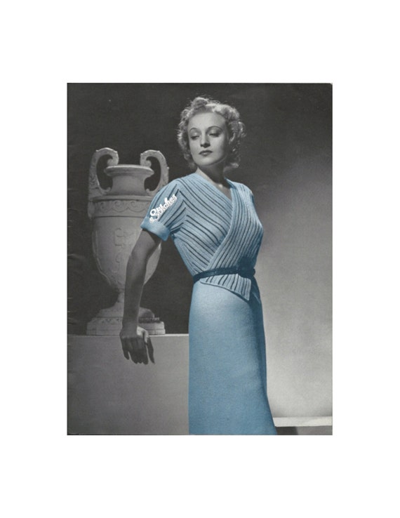 1930s Surplice Wrap Front Dress With Stripes Plus Slim Skirt - Knit Pattern PDF 5117 - Etsy 1930s Surplice Wrap Front Dress With Stripes Plus Slim Skirt - Knit Pattern PDF 5117 - Etsy