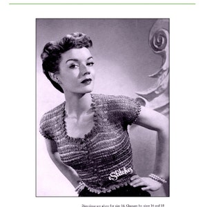 1950s Fancy Top with Scallop Edging Ribbon Blouse - Knit pattern PDF 7433